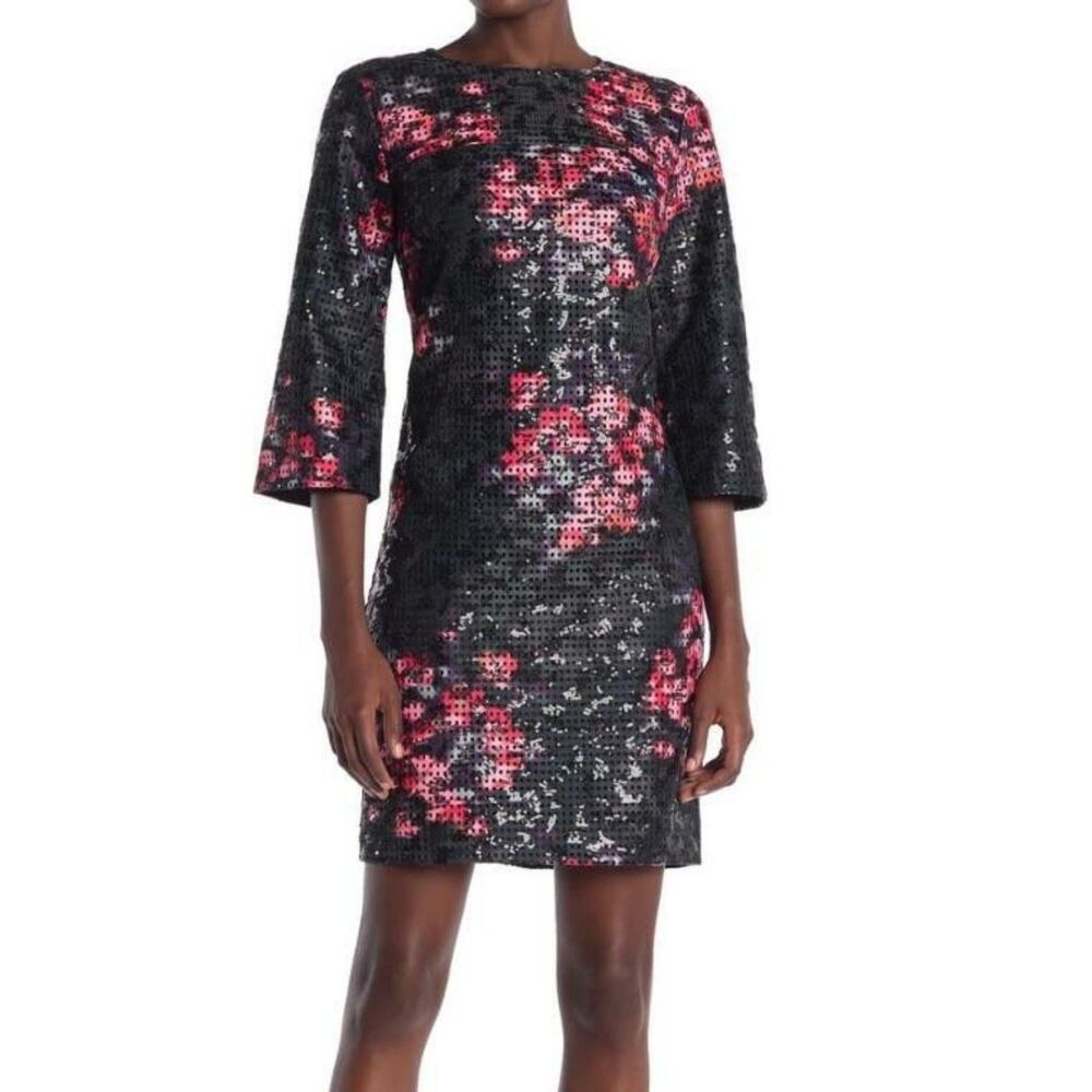 Trina Turk Grenadine 3/4 Sleeve Embellished Dress 6